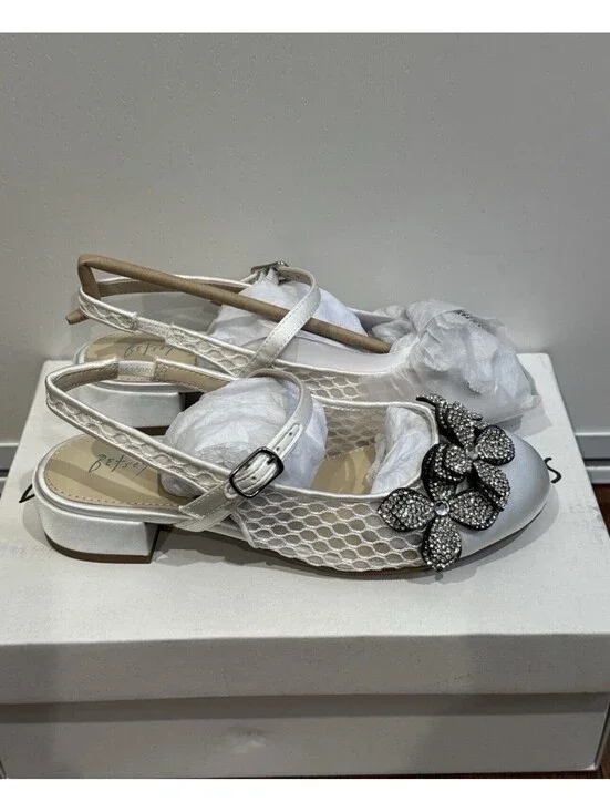 Betsey Johnson Kids Ivory Floral Mesh Sofya Slingback Pump Size 1