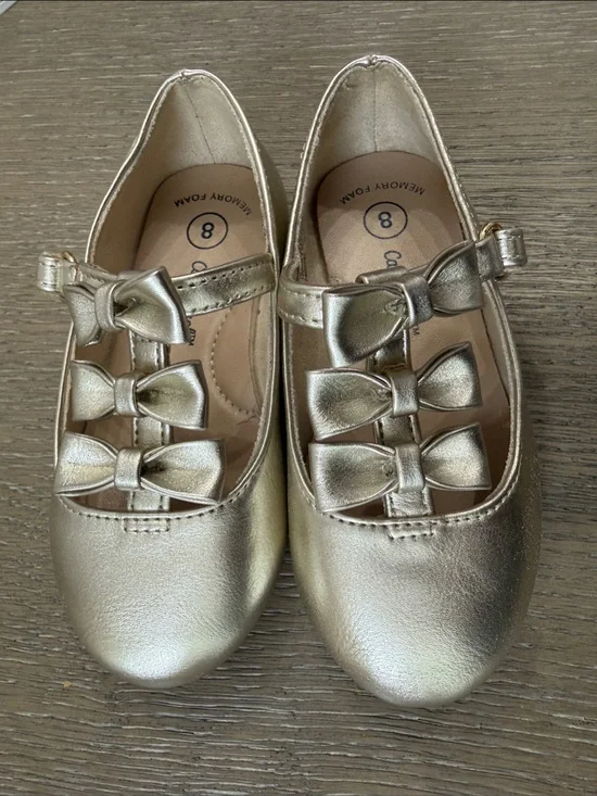 Cat & Jack Girls Metallic Gold Bow Mary Janes