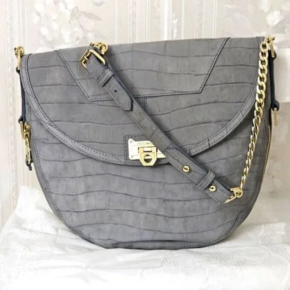Rebecca Minkoff Collection Crocodile Embossed Suede Hobo Bag EUC