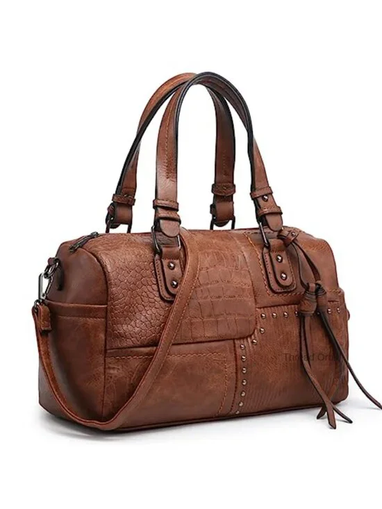 Soft Vegan Leather Barrel Satchel Hobo Bag Large Tote Shoulder Purse Work