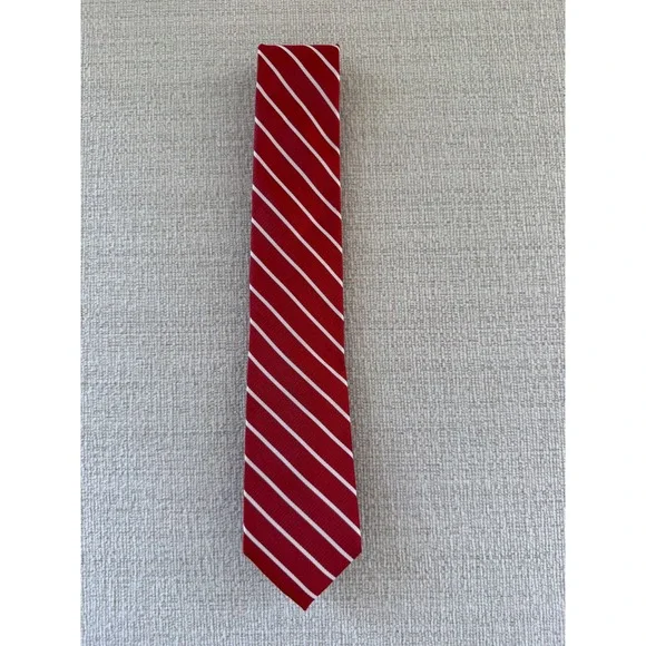 Paul Fredrick Men's Silk Tie Red White Stripe Classic Business Necktie Workwear