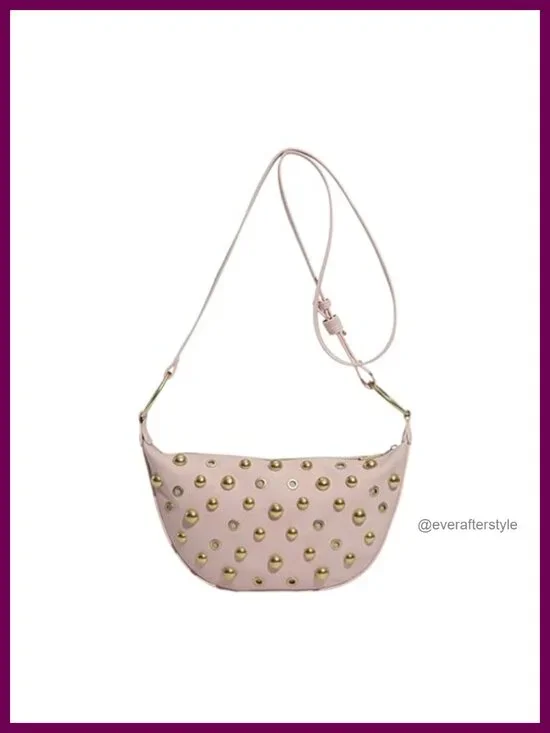 Vintage Studded Faux Leather Hobo Crescent Crossbody Bag Y2K Shoulder Purse