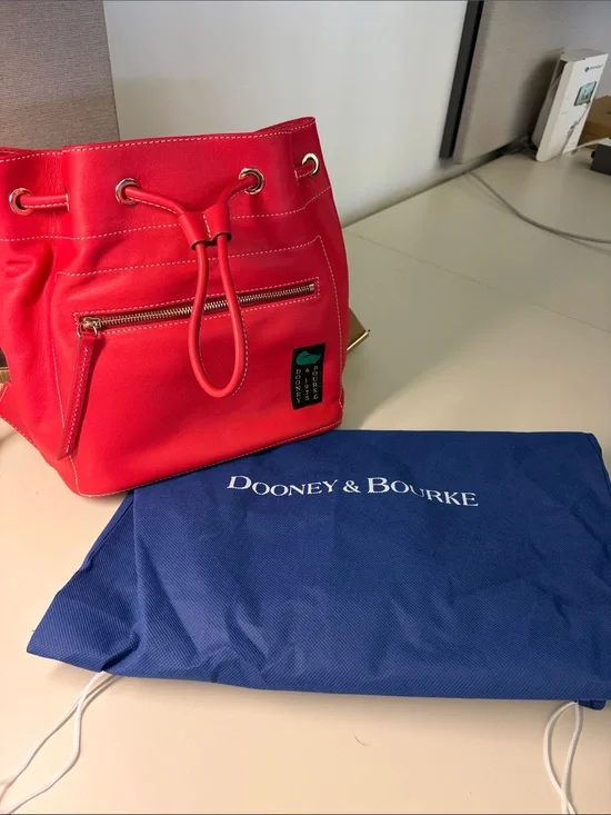 Dooney & Bourke Bright Red Leather Drawstring Hobo
