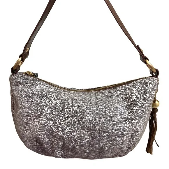 Hobo brown white textured embossed leather mini hobo bag