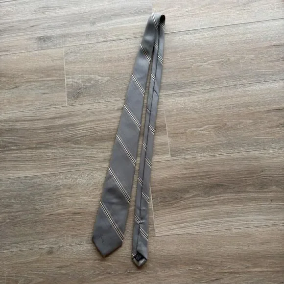 Givenchy Men's Grey Silver & Tan Striped Tie VTG 70's Necktie Office Old Money
