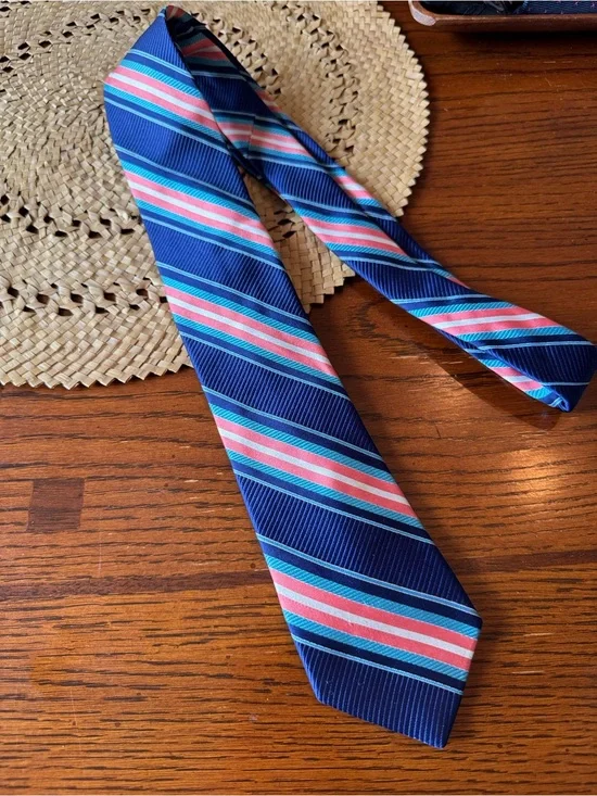 Ted Baker London Necktie Pink Blue Colorful Striped  Italian Silk USA Made 63”