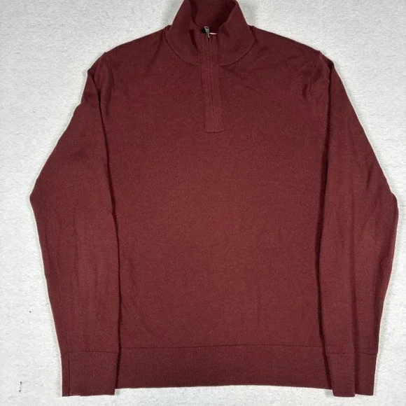 BANANA REPUBLIC Mens Italian Merino Wool 1/4 Zip Sweater Yarn Baruffa Red Medium