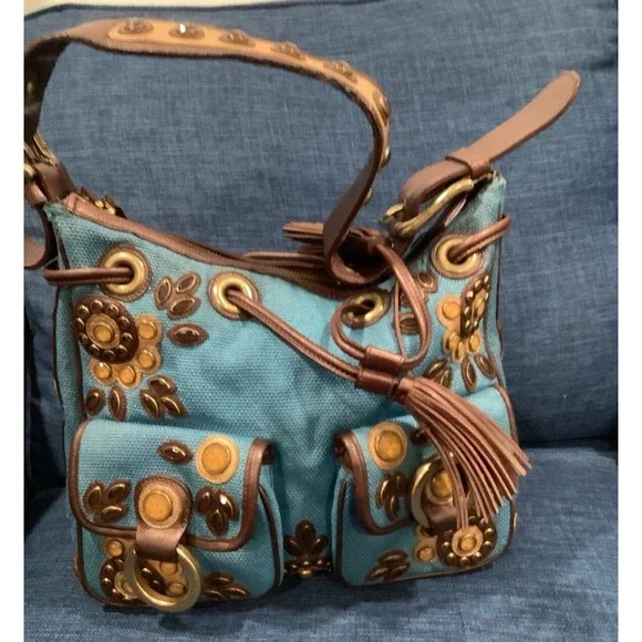 ISABELLA FIORE SET IN STONE STEPH EMBELLISHED LEATHER APPLIQUE HOBO HANDBAG