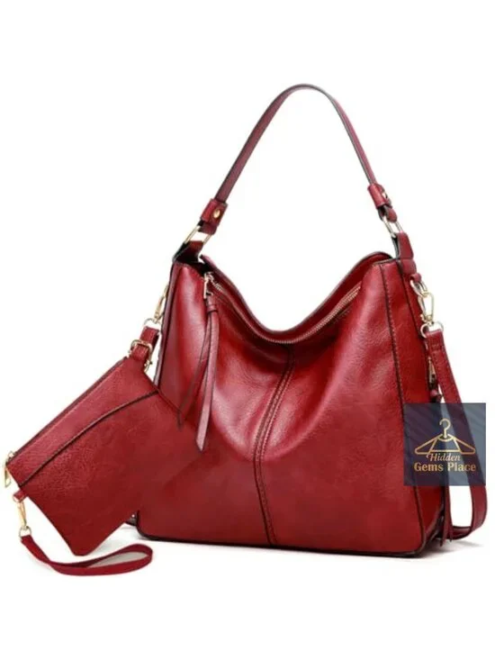 Soft Vegan Leather Tote Purse & Wallet Set with Detachable Crossbody Strap