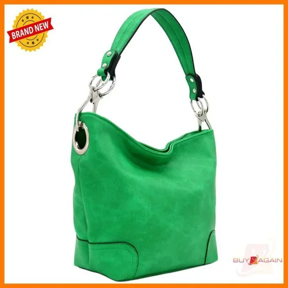 Faux Leather Hobo Shoulder Bag with Detachable Strap and Snap Hook