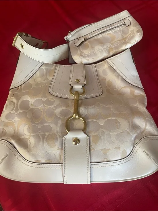 Coach Cream Signature Jacquard Hobo with Gold Hardware