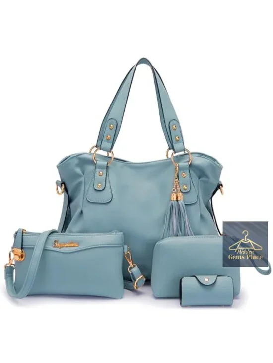 4pcs Hobo Tote Handbag Set Soft Vegan Leather Large Capacity Detachable Strap