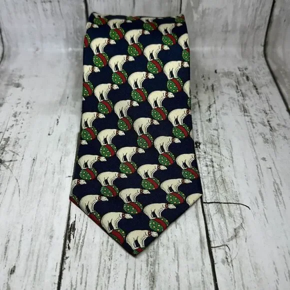 VTG Brooks Brothers Makers Men's‎ Tie 100% Silk Handmade in USA Polar Bears Blue