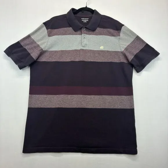 Banana Republic Polo Shirt Men’s XL Purple Gray Striped 100% Cotton Short Sleeve