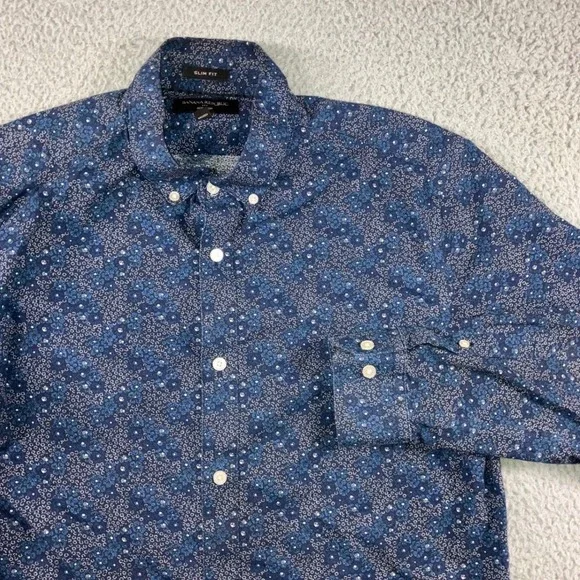 Banana Republic Shirt Men L Slim Fit Non Iron Abstract‎ Geometric Preppy Casual