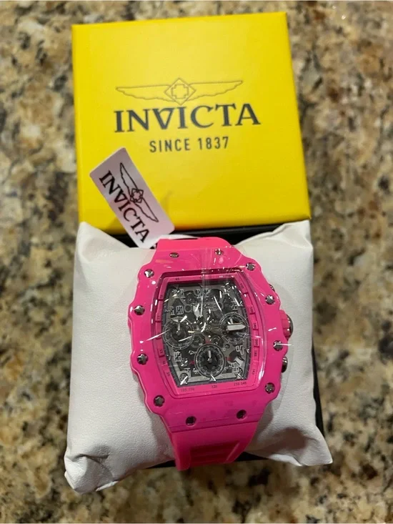 Invicta Racing Pink Chronograph Skeleton Dial Men's Watch