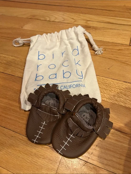 Brown Leather Fringe Moccasins for Kids