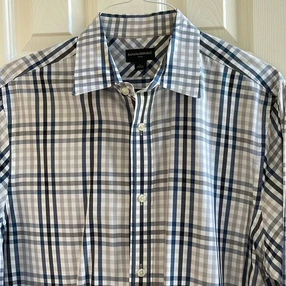Banana Republic Men's Blue Plaid Shirt Cotton Classic Fit Button Front Size L