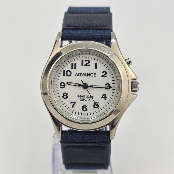 Advance Men Watch 40MM White Dial Blue Canvas Bands NewBattery LIGHT NOT WORKING