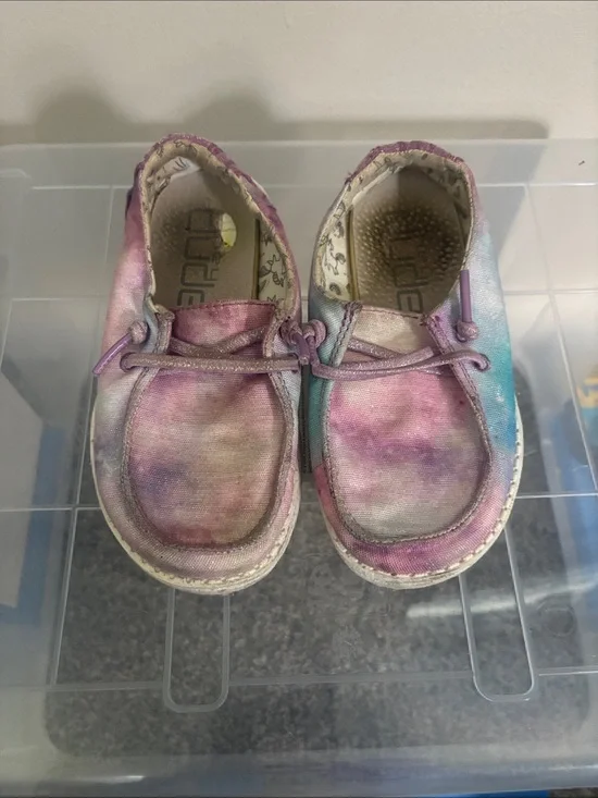 Hey Dude Kids Tie-Dye Slip-On Moccasins in Pink and Blue