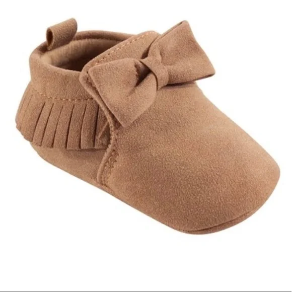 Baby Girl Moccasins Tan Fringe Bow NWT
