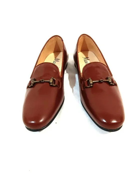 Manelli Girls Shoes Size 2 USA 33 EU New Loafers Slip On Flats Brown Buckle