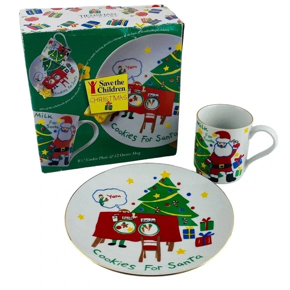 Tienshan Christmas Cookies For Santa Plate & Mug #2328‎ Save The Children 1996