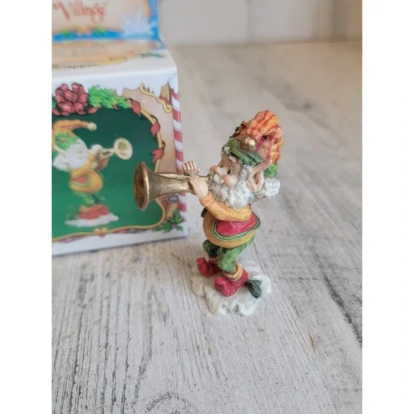 Enesco snapper elf horn North Pole Village vintage accessory Xmas figure