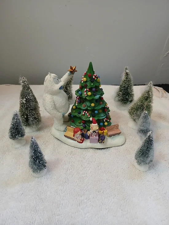 Holiday Tree and Yeti Figurine Tabletop Decoration - Green
