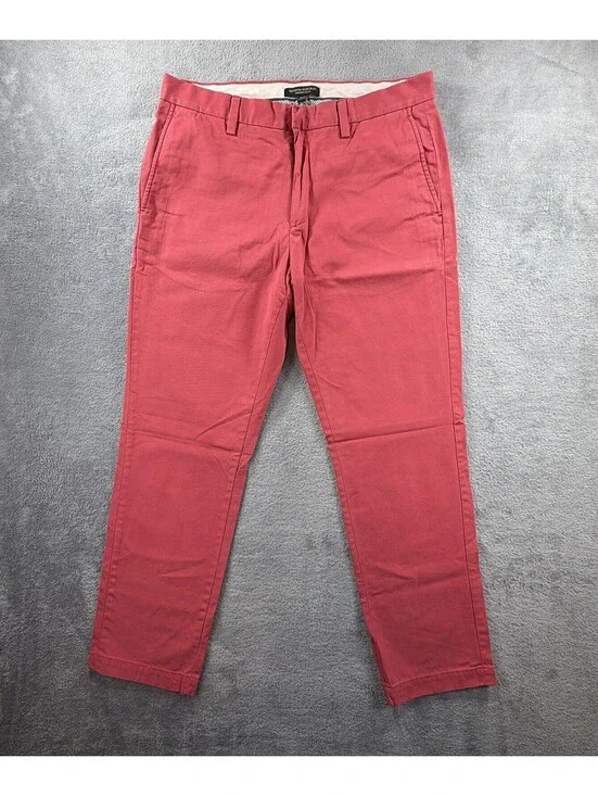 Banana Republic Mens Chino Pants 33x32 Red Flat Front Cotton Slim Fit