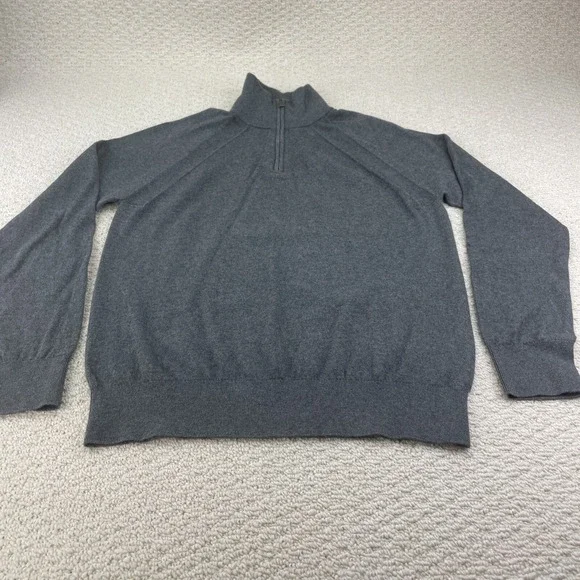 Banana Republic Men's Sweater L Gray‎ 1/4 Zip Cashmere Cotton Classic