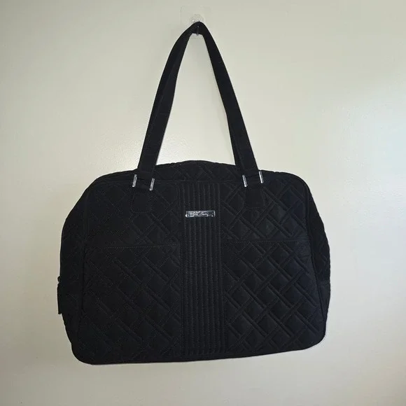 Vera Bradley Black Quilted Laptop commuter‎ Bag Work Tote Shoulder Bag 16x12