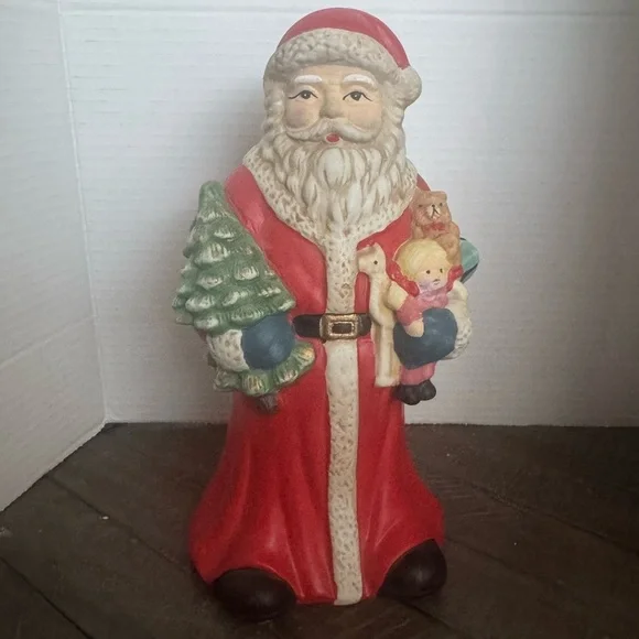 Vintage Santa Claus Figurine in Red and Green