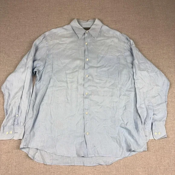 Banana Republic Shirt Mens Large Blue Long Sleeve Linen Button Up Relaxed Fit