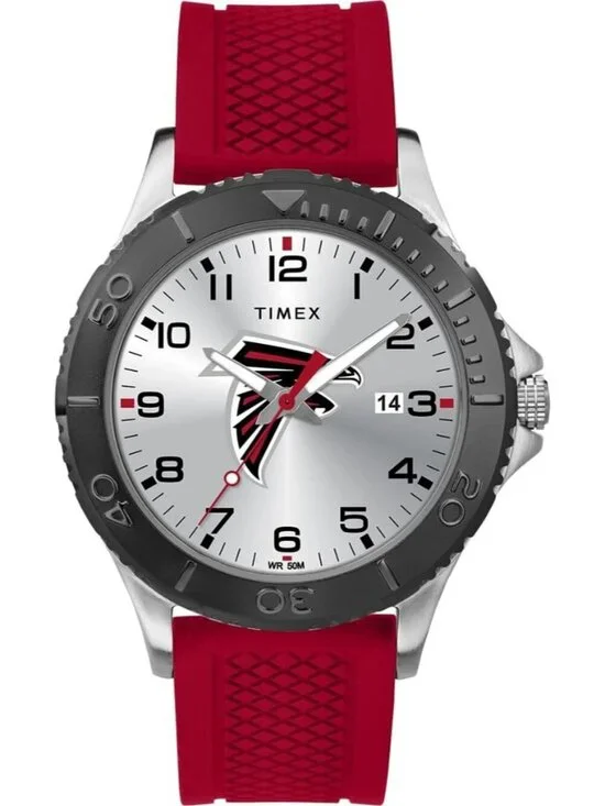 Men's Silver Red Rubber Band Analog NFL Gamer Atlanta Falcons Luminant Watch