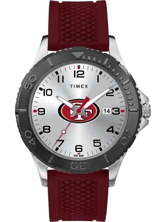 Men's Silver Red Rubber Band Analog NFL Gamer San Francisco Luminant Round Watch