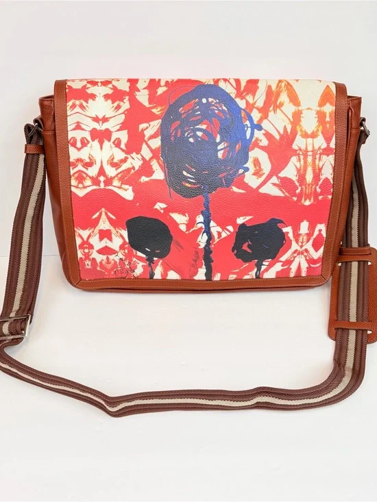 Jumper Maybach Floral Print Canvas Crossbody Bag in Red and Brown Trim