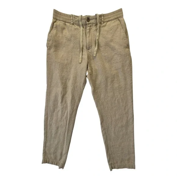 Banana Republic Athletic Linen Blend Pants Mens 31x32 Tan Drawstring Tapered Leg