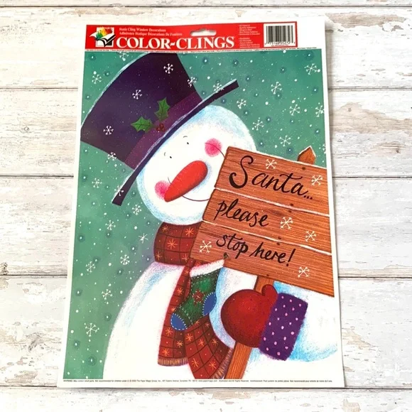 Christmas Window Decal Snowman Santa Please Stop Here Sticker NEW 15x11in