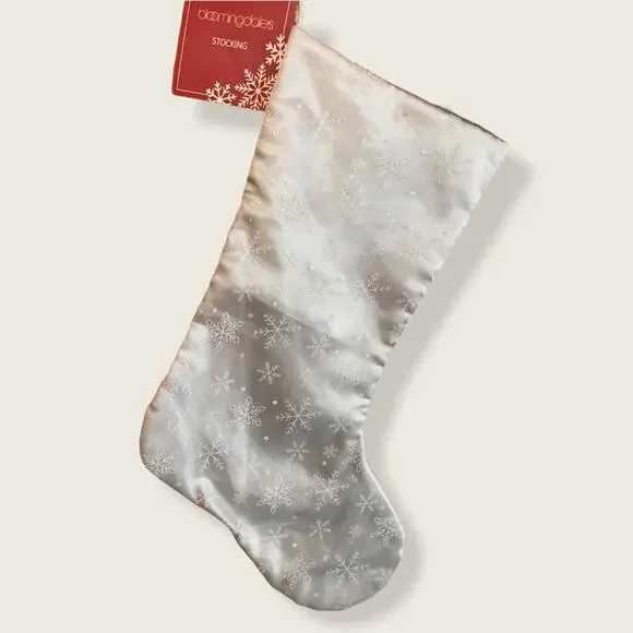 Bloomingdales Xmas Stocking Silver White Snowflake