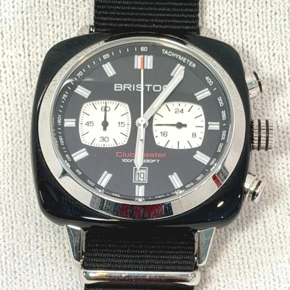 Briston Chronograph Men OS Black NWOT Clubmaster Sport Acetate NATO Watch