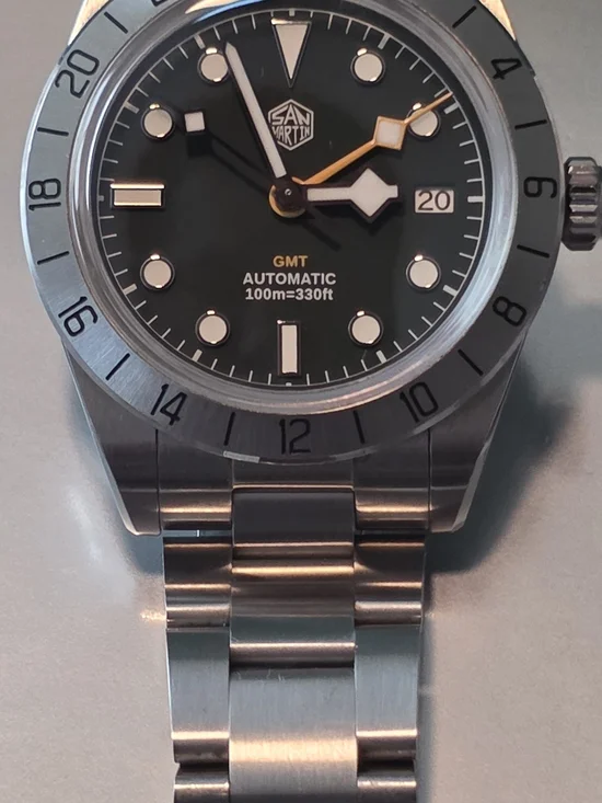 San Martin GMT Automatic Stainless Steel Watch - Green Dial