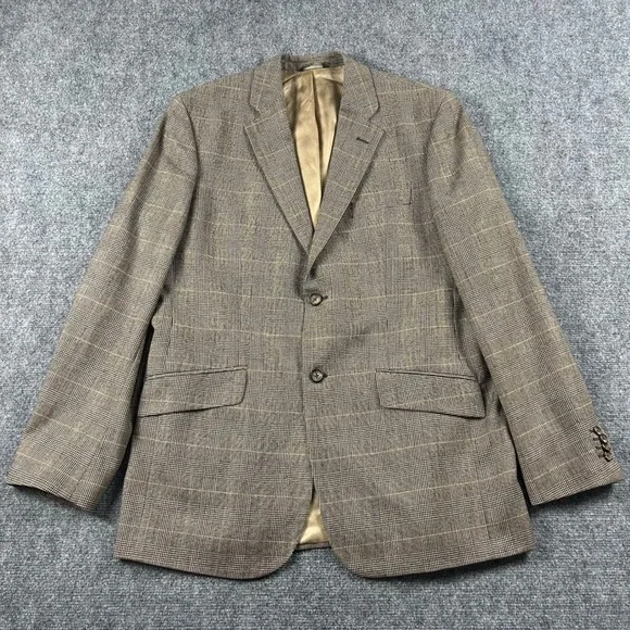 Banana Republic Blazer Mens 42R Brown Glen Plaid Wool Blend 2 Button Sport‎ Coat