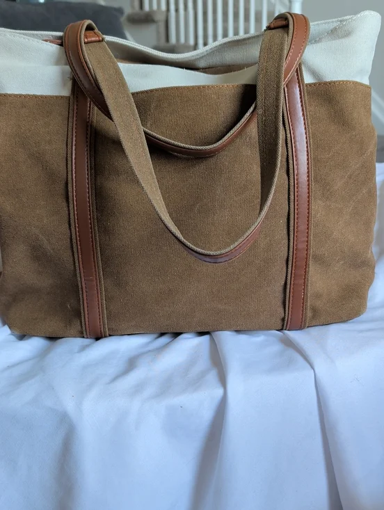 Canvas Tote Laptop Bag in Brown and Cream