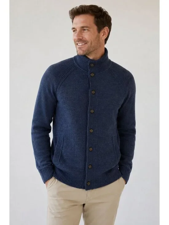 Banana Republic blue organic cotton cardigan full button-up front side pockets