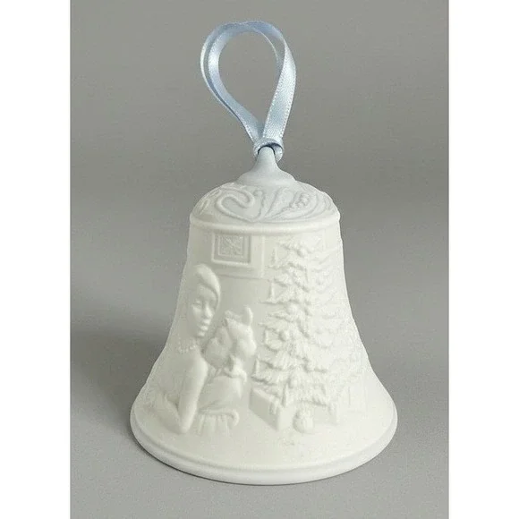 VTG Lladro 1998 Christmas Bell Matte Bisque Porcelain Embossed Holiday Scenes