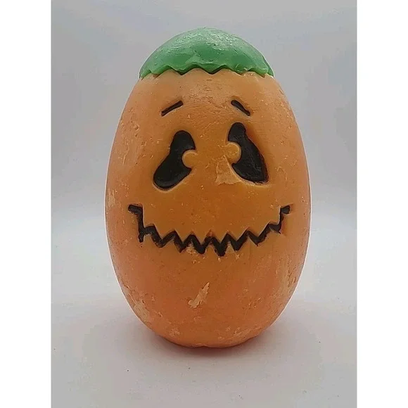Large Orange Jack O'Lantern Pumpkin Candle Light Up Halloween Vintage Wax Decor