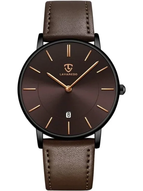 Men's Coffee Brown Leather Strap Analog Minimalist Fashion Simple Wrist Watch
