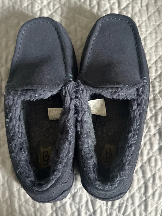 UGG Kids Blue Shearling-Lined Moccasin Slippers