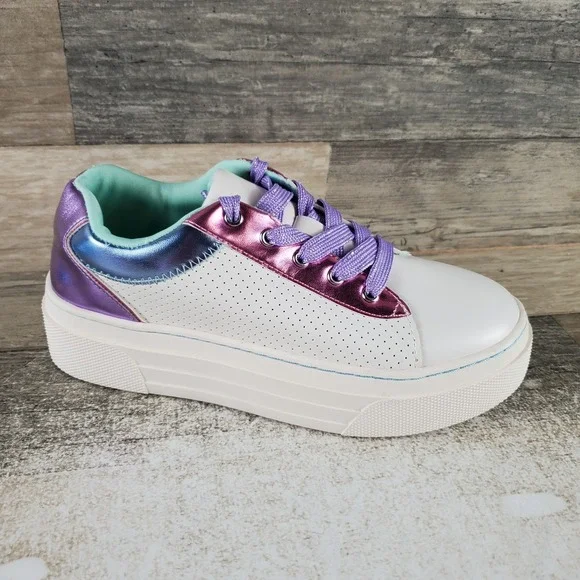 Steve Madden Maggiee Kids Girls Sz 3 White Metallic Purple Leather Sneakers